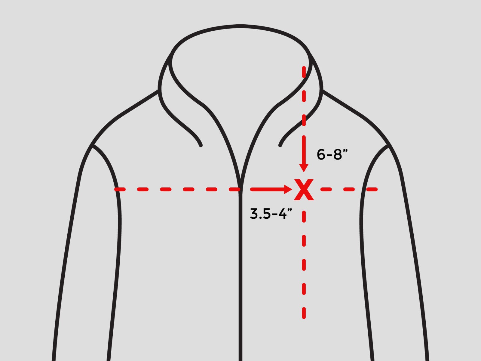 Jacket diagram with chest graphic placement.