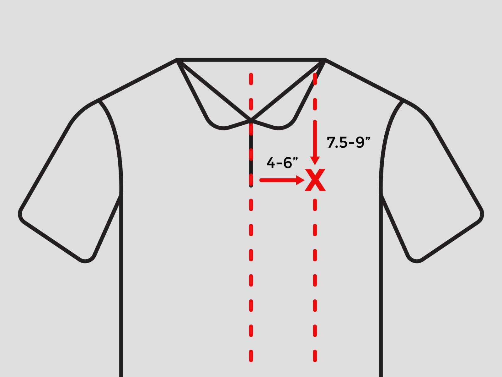 Design placement guide for a polo shirt.