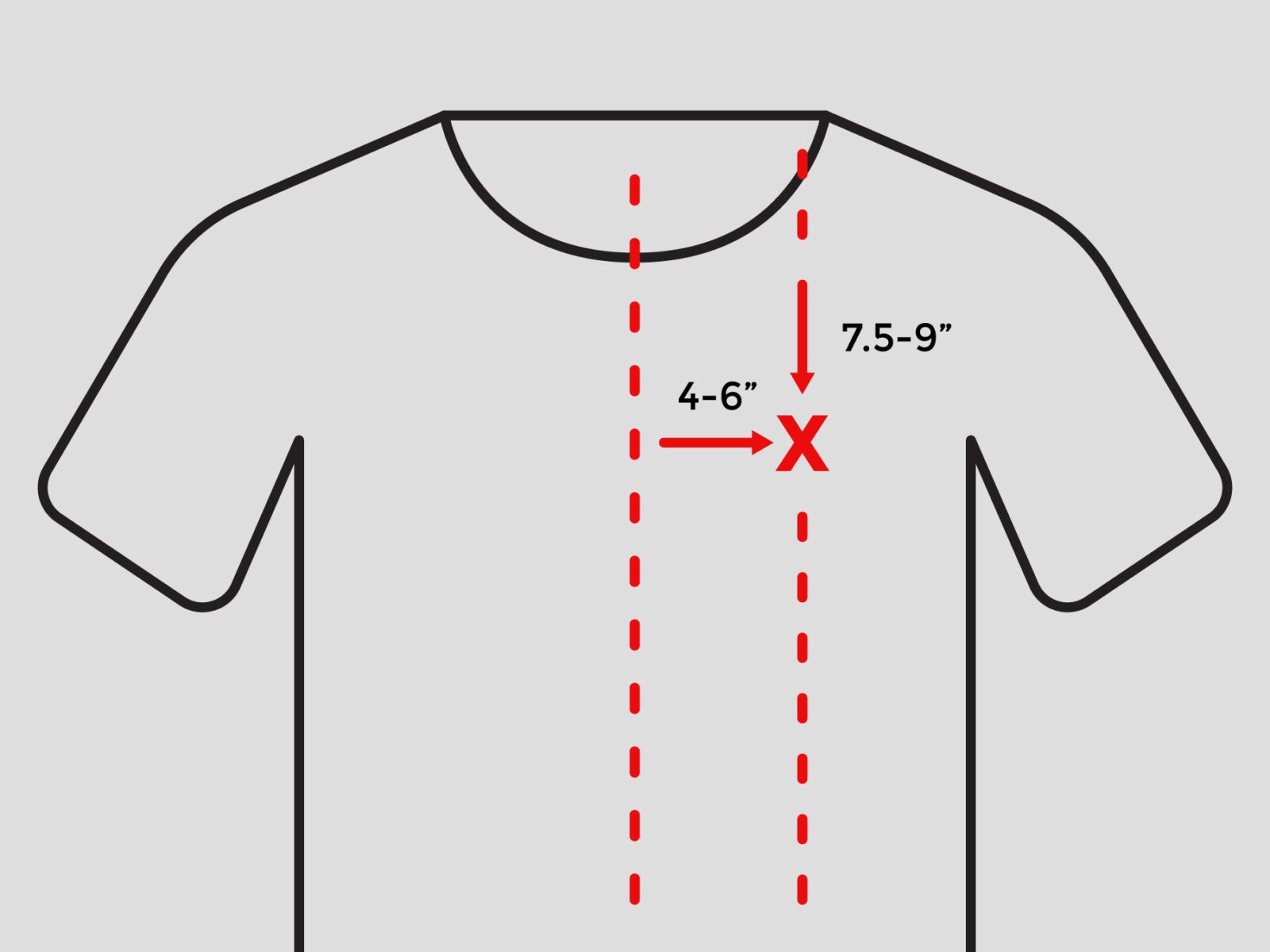 Design placement guidelines for a t-shirt.